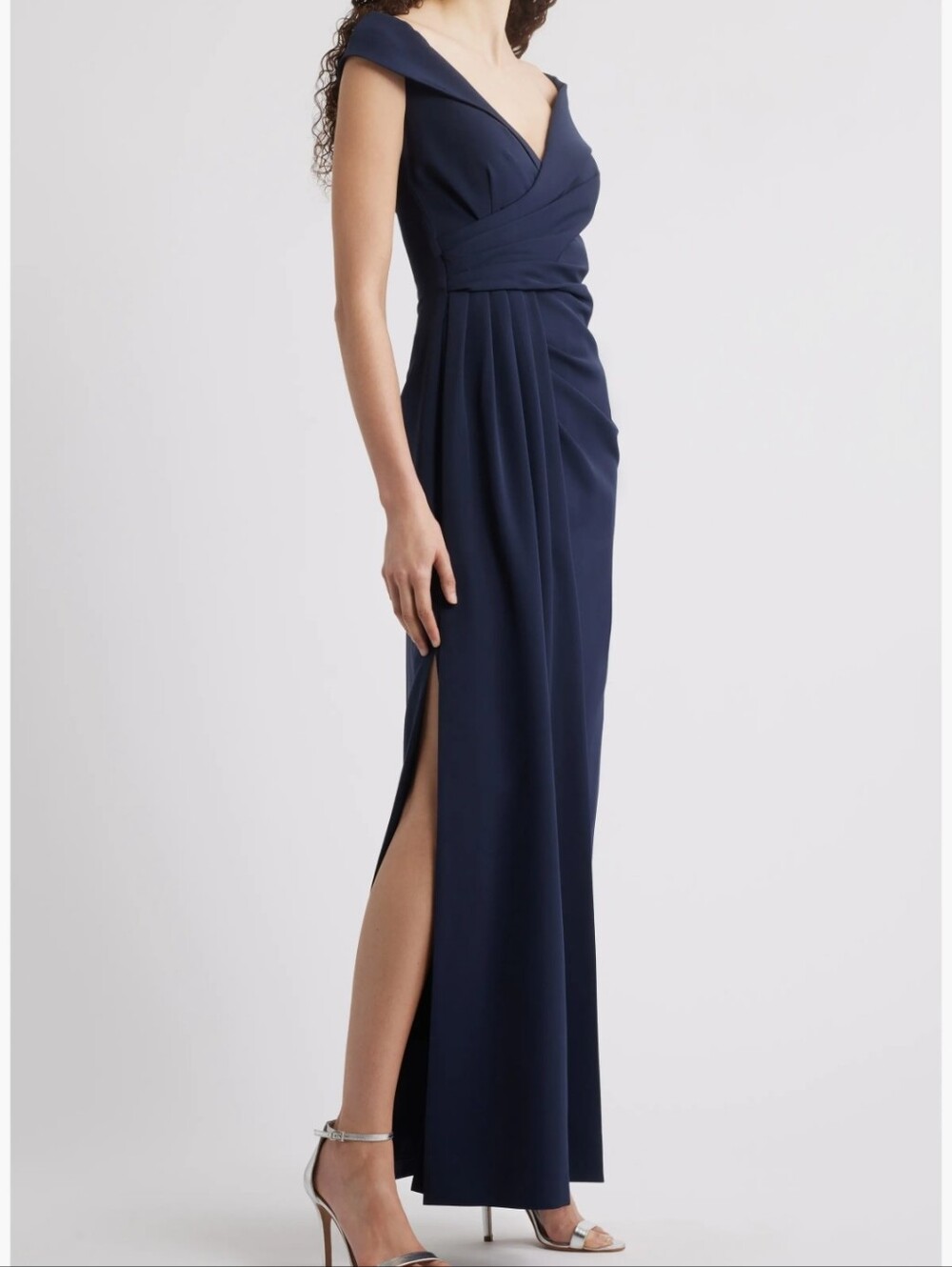 Eliza J NWT $228 Navy Off Shoulder Ruched Maxi Gown Plus Size 18W Statement Piec - Picture 3 of 14